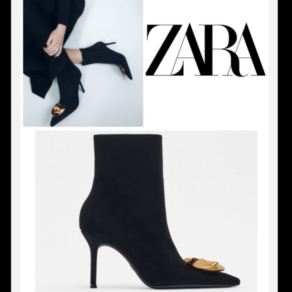 🆕️ Zara Suede Leather Flower Ankle Boots - Picture 2 of 4